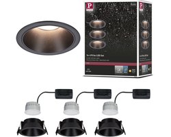 LED-inbouwlamp 3-Step-Dim Cole Coin Set van 3 IP44 rond 88 mm Coin 3x6W 3x470lm 230V dimbaar 2700K Zwart