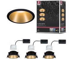 LED-inbouwlamp 3-Step-Dim Cole Coin Set van 3 IP44 rond 88 mm Coin 3x6W 3x470lm 230V dimbaar 2700K Zwart, Goud mat