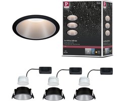 LED-inbouwlamp 3-Step-Dim Cole Coin Set van 3 IP44 rond 88 mm Coin 3x6W 3x470lm 230V dimbaar 2700K Zwart, Zilver mat