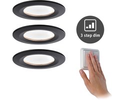 LED-inbouwlamp 3-Step-Dim Nova Coin Basisset star IP44 rond 78mm Coin 3x6W 3x470lm 230V dimbaar 2700K Zwart mat