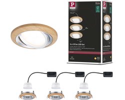 LED-inbouwlamp Lanati Set van 3 rond 84 mm 30° Coin 3x6W 3x470lm 230V 2700K Geoliede eikenkleur, Alu gedraaid