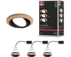 LED-inbouwlamp Lanati Set van 3 rond 84 mm 30° Coin 3x6W 3x470lm 230V 2700K Geoliede eikenkleur, Zwart mat