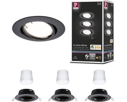LED-inbouwlamp Smart Home Zigbee 3.0 Base Coin Basisset zwenkbaar rond 90 mm 20° Coin 3x4,9W 3x430lm 230V dimbaar 3000K Zwart mat