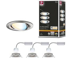 LED-inbouwlamp Smart Home Zigbee 3.0 Nova Plus Coin Basisset zwenkbaar rond 84mm 50° Coin 3x6W 3x470lm 230V dimbaar Tunable White Staal geborsteld