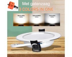 LED Inbouwspot – Chroom Rand – 5W – Instelbaar in 3 Lichtkleuren – Rond – Warm, Neutraal & Koud Wit – Inclusief Gatenzaag – Sparing 60–65 mm