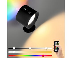 LED Indoor Wall Light, Battery Wireless Wall Lamp with Remote Control and RGB Ambient Light, 12 Light Modes, 3 Level Timer, 360° Rotating Touch Wall Lights for Living Room, Bedroom, Hallway, Staircase