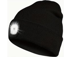LED is more muts - Oplaadbare Led Muts - Unisex muts met LED verlichting - Muts met licht - 3 Lichtsterktes - Acryl/Polyester - Grijs