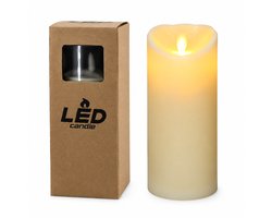 led kaarsen met bewegende vlam - 1 stuk, diameter 7,5 x hoogte 22,5 cm, gladde zuil met schuine bovenrand, in vensterdoos, zonder batterijen