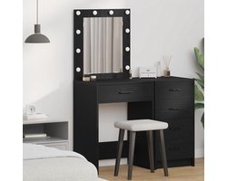 LED-kaptafel met spiegel - moderne kaptafel in zwart eikenhout, make-uptafel met lade, verlichte cosmeticatafel voor de slaapkamer, compact en ruimtebesparend, perfect voor haarstyling en make-up. HomeByNicole