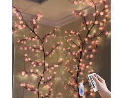 LED-kersenbloesemverlichting in de vorm van een tak – Lichtsnoer - 72 LED's met afstandsbediening – 8 lichtstanden – Decoratieve binnenverlichting voor muren/ramen – Kerstversiering – 1,6 meter