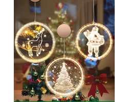 LED kerstverlichting(Set van 3 ）-kerstman & kerstboom & rendier -Led Zuignap Venster Hanglampen- voor ramen-Kerst decoratie verlichting-Kerst Raamverlichting-16CM