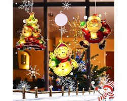 LED kerstverlichting(Set van 3 led-zuignappen-3 willekeurige uit 9 kerstpatronen -Led Zuignap Venster Hanglampen- voor ramen/opgehangen-Kerst decoratie verlichting-Kerst Raamverlichting