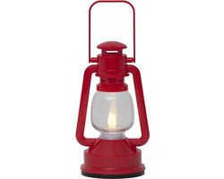 LED kunststof lantaarn "Niko", warm witte LED, flikkerend, rood, batterij, 15 cm