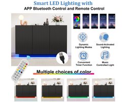 LED -ladekast modern design dressoir met verlichting zwarte marmeren optica slimme woonkamer kast bluetooth bediening verticale strepen 120 cm opbergkast