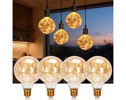 - LED-lamp E27 G95 Vintage 1.2W, Warm Wit Licht 2500K, 50 Lumen, Decoratieve Koperdraad Filament Globe Lamp in Vintage Edison Stijl, Retro Vintage LED-lamp, Niet Dimbaar, Pakket van 4