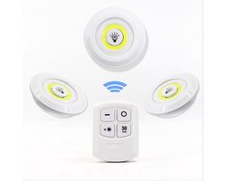 LED Lampen - 3 Stuks draadloze wandlampen - op afstandsbediening– Kastverlichting – Draadloze Trapverlichting – ledspot – Dimbaar - Timer - wit led licht