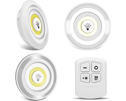 LED Lampen - 3 Stuks draadloze wandlampen - op afstandsbediening– Kastverlichting – Draadloze Trapverlichting – ledspot – Dimbaar - timerfunctie - wit led licht
