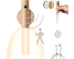 LED lampje met bewegingssensor – Draadloos Nachtlampje dimbaar – USB Oplaadbare lamp – Bedlamp/Nachtlamp – Muurlamp/Wandlamp binnen – Kinder lampje – Houten lamp – Nachtsensor – Woonkamer/Slaapkamer – Stijlvolle lamp – Slimme verlichting