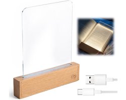 LED-leeslamp - Intelligente transparante LED-leeslamp met plat paneel (driekleurig) - dimbare leeslamp - 1200mAh batterij - hoogwaardige constructie van massief hout en glas - drie dimstanden - traploze aanpassing - inclusief oplaadkabel