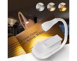 LED leeslamp met 3 kleurtemperaturen en traploze dimfunctie, 360° flexibele klem lamp, oplaadbare bedlamp voor lezen, reizen en werken (wit)
