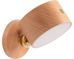 LED-leeslamp voor aan de muur, draadloze wandlamp met USB-oplaadpoort, oplaadbare batterij, 360° draaibare magnetische bal, dimbaar, aanraakbediening, nachtlampje voor kinderen (beuken).