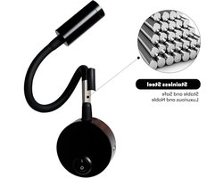 Led-leeslamp, wandmontage, wandlamp met schakelaar, bedlamp, zwanenhals, 3 watt, mat zwart, voor slaapkamer en kinderkamer