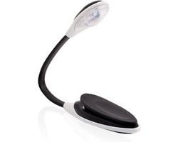 LED leeslampje met klem - 2x - buigbaar - op batterijen - zwart - boeken lezen - 25 cm
