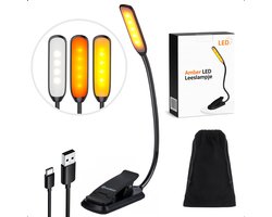 Led Leeslampje voor boek – 3 Standen oogvriendelijk licht – Dimbare oplaadbare klemlamp boeklampje bedlampje – Boekenlampjes leeslampjes – Woodoro