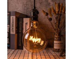 LED Letterlamp E27 – Filament Lamp met ‘Home’ Tekst – Amber Glas – Dimbaar – Sfeerverlichting voor Woonkamer & Slaapkamer