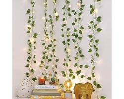 LED Lichtsnoer met Groene Bladeren – 2 Meter – 20 Lampjes – Werkt op Batterij – Warm licht