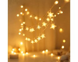 Led-lichtsnoer met ster, warmwit, helder LED-licht, decoratieve verlichting, doorzichtig draad voor kerst, doe-het-zelf (10 m, 70 sterren)