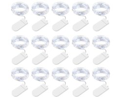 LED-lichtsnoeren, 15 snoeren per verpakking, 2 meter lang, 20 LED-lampjes per snoer, werken op batterijen, geschikt voor tuinen, Moederdag, bruiloften, feesten, Kerstmis, Halloween, enz. (koel wit licht)