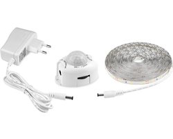 LED-lichtstrip met bewegingssensor, zelfklevend, flexibele LED-strip, waterdicht, 12V-voeding, geschikt voor slaapkamers, woonkamers, keukens, kledingkasten en decoratie (5 meter, wit).