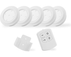 LED Lovers - Puck Lights - Spotjes - Draadloos - Set van 5 - Afstandsbediening - Timer - Dimmer - Zelfklevend