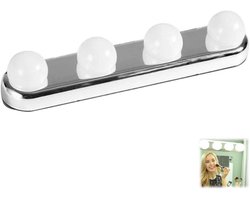 LED-make-uplamp - Spiegelinvullicht - Draagbaar - Geen boren nodig - Zuignap - 4 lampjes - Geschikt voor badkamerspiegels, kaptafels en kapsalons - Zilver-30*6cm