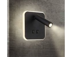 LED-nachtlampje, hotelwandlamp, wandlamp voor naast het bed, gangwandlamp met schakelaar, zwart, 3W + 10W (vierkant)