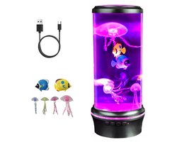 LED-nachtlampje in de vorm van een kwal - Sfeerverlichting voor op het bureau - Gesimuleerde kwal - Aquariumornament - Stille verlichting - Vorm van een kwal - 7 RGB-kleuren - 3 helderheidsniveaus - USB - Verjaardagscadeau - Woondecoratie - Zwart