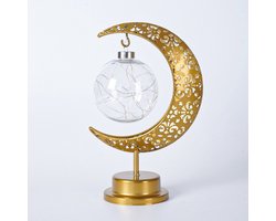LED-nachtlampje met ijzeren kunst, sterren, maan en bollen - Midden-Oosterse feestdecoraties, tafellamp Geschikt voor de slaapkamer, stijlvolle lamp