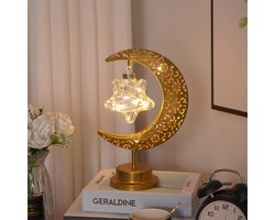 LED-nachtlampje met ijzeren kunst, sterren, maan en bollen - Midden-Oosterse feestdecoraties, tafellamp Geschikt voor de slaapkamer, stijlvolle lamp