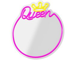 LED Neon Spiegel “Queen” – Wandspiegel met Verlichting – Dimbaar – USB – Warm Wit & Roze – Forever Light