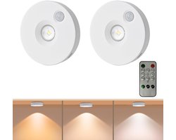 LED onderkast verlichting- 2 Stuks - Met afstandsbediening - Met magnetische basis - Kastverlichting LED met Bewegingssensor - 3 Kleurenlicht - Draadloos - Keukenverlichting draadloos - Oplaadbaar - Voor keuken, trappen, kasten en gangen - Wit