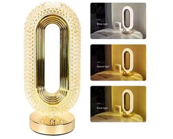 LED Oplaadbaar Tafellamp – Touch Bediening - Ovaal - Dimbaar & 3 Kleuren – Sfeervolle Acryl Nachtlamp voor Slaapkamer of Bar - Nacht lamp