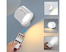 LED Oplaadbaar Wandlamp – Wit - 2 Zijdige Verlichting - Draadloos & Dimbaar - Magnetisch afneembaar – Met Afstandsbediening & Touch Control – 3 Kleuren – 2-Zijdige Verlichting – Eenvoudige Montage - Voor Binnen