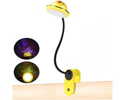 LED Opvouwbare Klem Bureaulamp, Dimbare Leeslamp Voor Kinderen Met Mini-projector Nachtlampje, Oplaadbaar Via USB, Aanraakgevoelige Instelling, Geschikt Voor Slaapkamers En Woonkamers-Geel