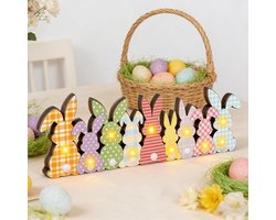 Led-paashaas decoratie van hout, staander voor lente en paasdecoratie, houten haas, standaard, voor binnen en buiten, tafeldecoratie, tuin, Pasen, lentedecoratie