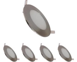 LED-paneel downlight 6W slank rond ALU (pak van 5) - Warm wit licht - Edelstaal - Zilver - Pack de 5 - Wit Chaud 2300K - 3500K - Aluminium - SILUMEN