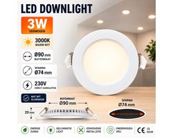 LED Paneel / Downlight Set BSE Slim Rond Inbouw 3W 3000K Warm Wit 90mm Spatwaterdicht