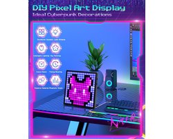 LED Pixel Art Display Frame with Clock Phone Control Bluetooth Programmable LED Sign Panel for Desktop Wall Art (16 x 16 PX)