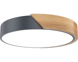 LED Plafondlamp 60W, Koel Licht Slaapkamer Woonkamer Kamerlamp Houtlook Rond Grau