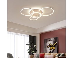 Led Plafondlamp - Dimbaar met Afstandsbediening - 5 Ringen - 80 Watt - Design - Wit - Plafonniere - Modern - LED Lamp - Woonkamer - Kamer - Eetkamer - Eettafel - Keuken - Slaapkamer - Cafe - Restaurant - Horeca